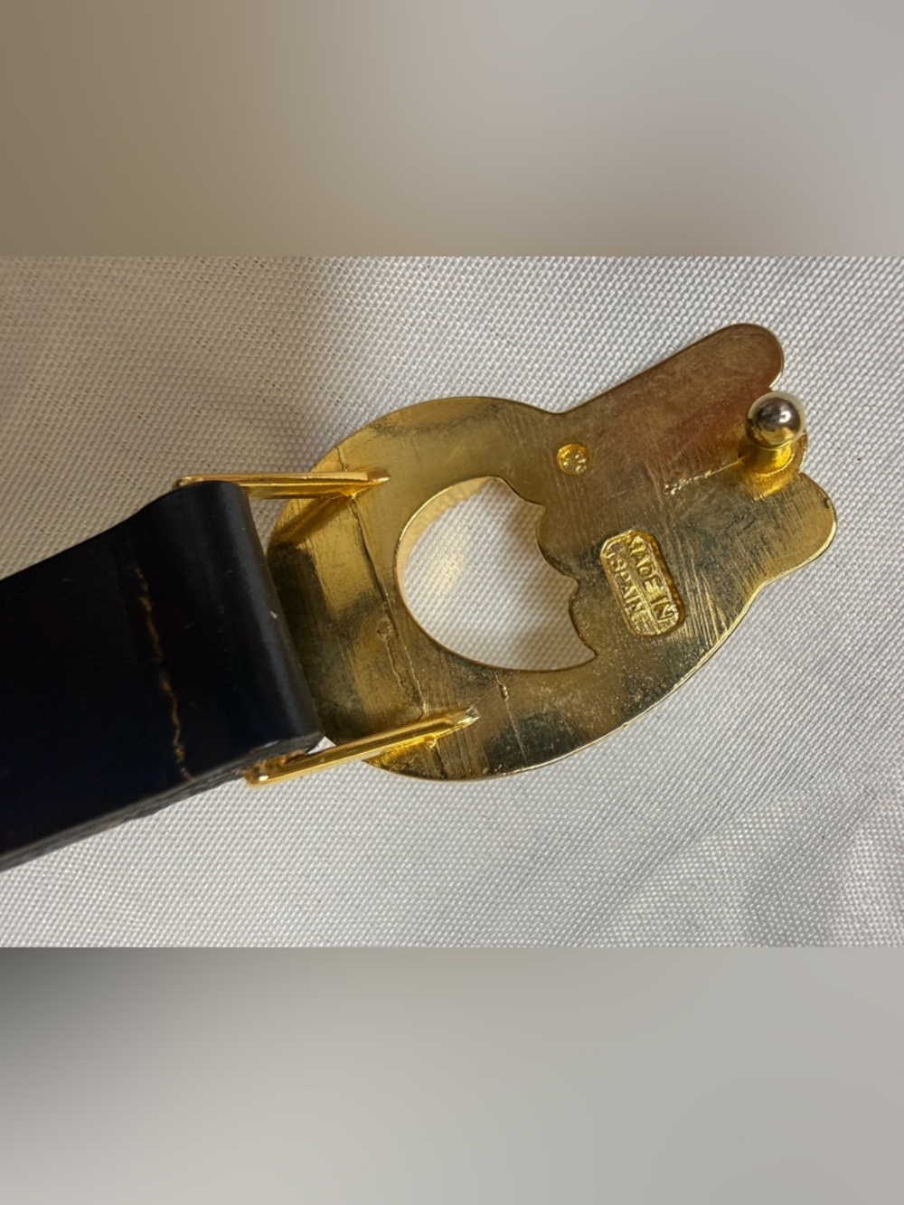 Navy Cowhide Leather Belt with Gold Buckle Pierre Cardin Made in Spain - Picture 11 of 13